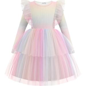 Arshiner Toddler Dress Baby Girls Tutu Tiered Formal Party Sequin Tulle Dresses Fall Winter Clothes for 1-6 Years(Rainbow)