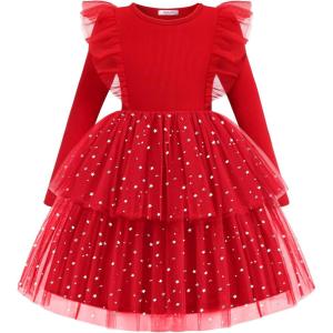 Arshiner Toddler Dress Baby Girls Tutu Tiered Formal Party Sequin Tulle Dresses Fall Winter Clothes for 1-6 Years(Red)