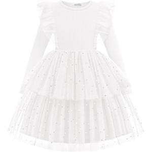 Arshiner Toddler Dress Baby Girls Tutu Tiered Formal Party Sequin Tulle Dresses Fall Winter Clothes for 1-6 Years(White)