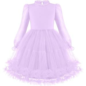 Arshiner Toddler Tutu Dress Girls Puff Long Sleeve Fall Winter Formal Party Tulle Dresses 3-8Y(Lavender)