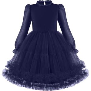 Arshiner Toddler Tutu Dress Girls Puff Long Sleeve Fall Winter Formal Party Tulle Dresses 3-8Y(Navy Blue)