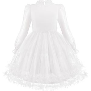 Arshiner Toddler Tutu Dress Girls Puff Long Sleeve Fall Winter Formal Party Tulle Dresses 3-8Y(White)