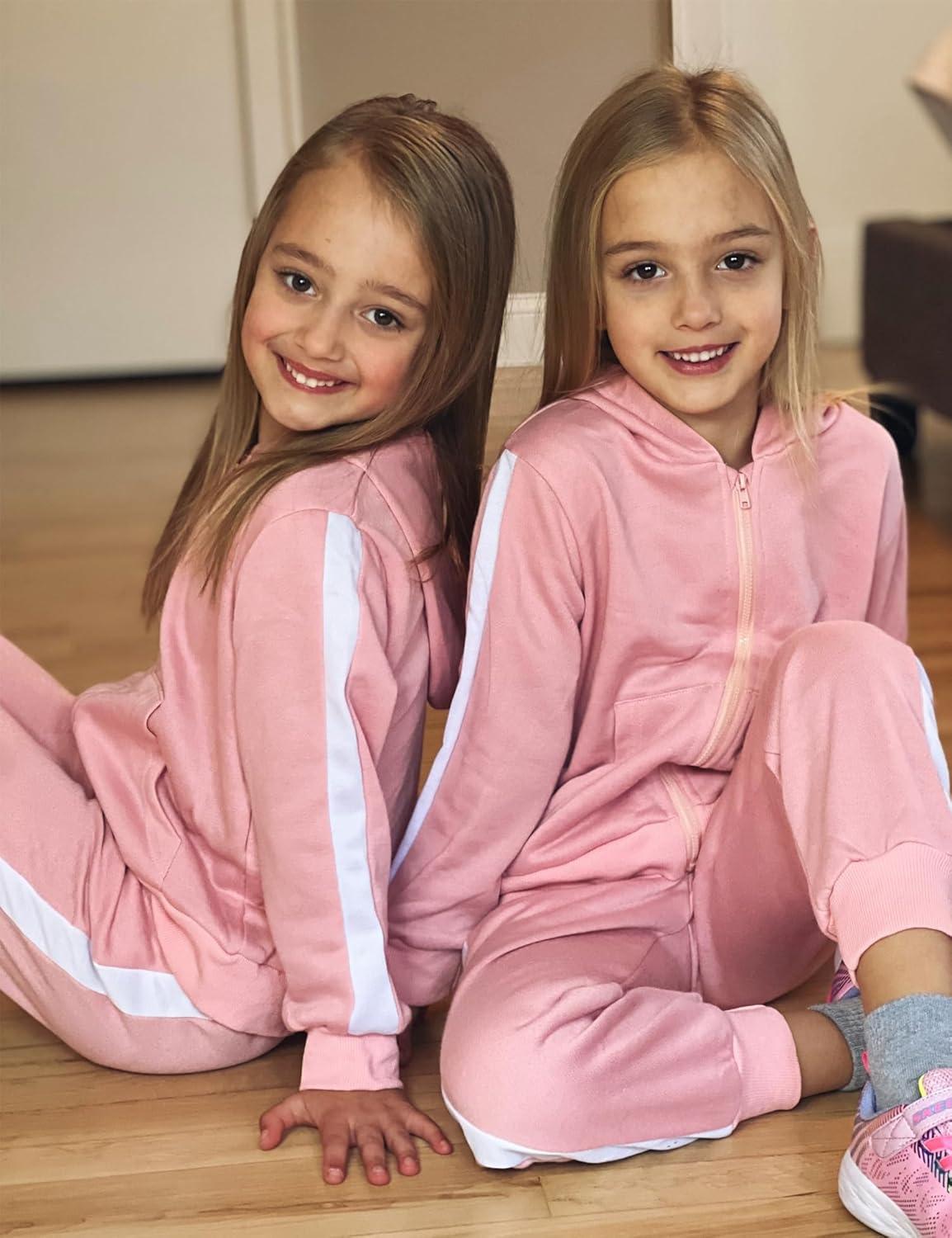 image:imageArshiner Girls 2 Piece Outfits Sweatsuits Zip Up Hoodie Sweatshirt and Sweatpant Athletic Tracksuit Jogger SetPink