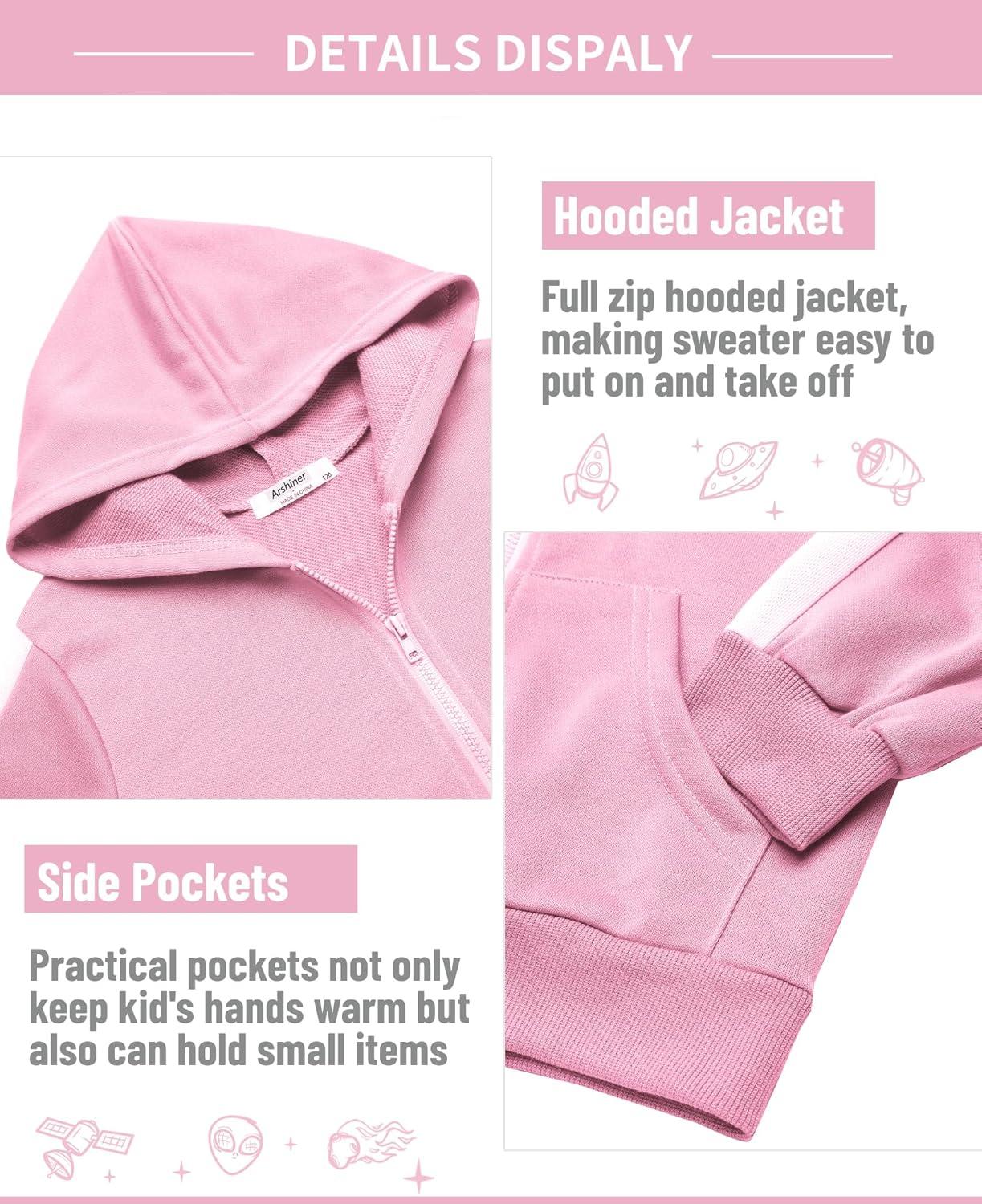 image:imageArshiner Girls 2 Piece Outfits Sweatsuits Zip Up Hoodie Sweatshirt and Sweatpant Athletic Tracksuit Jogger SetPink