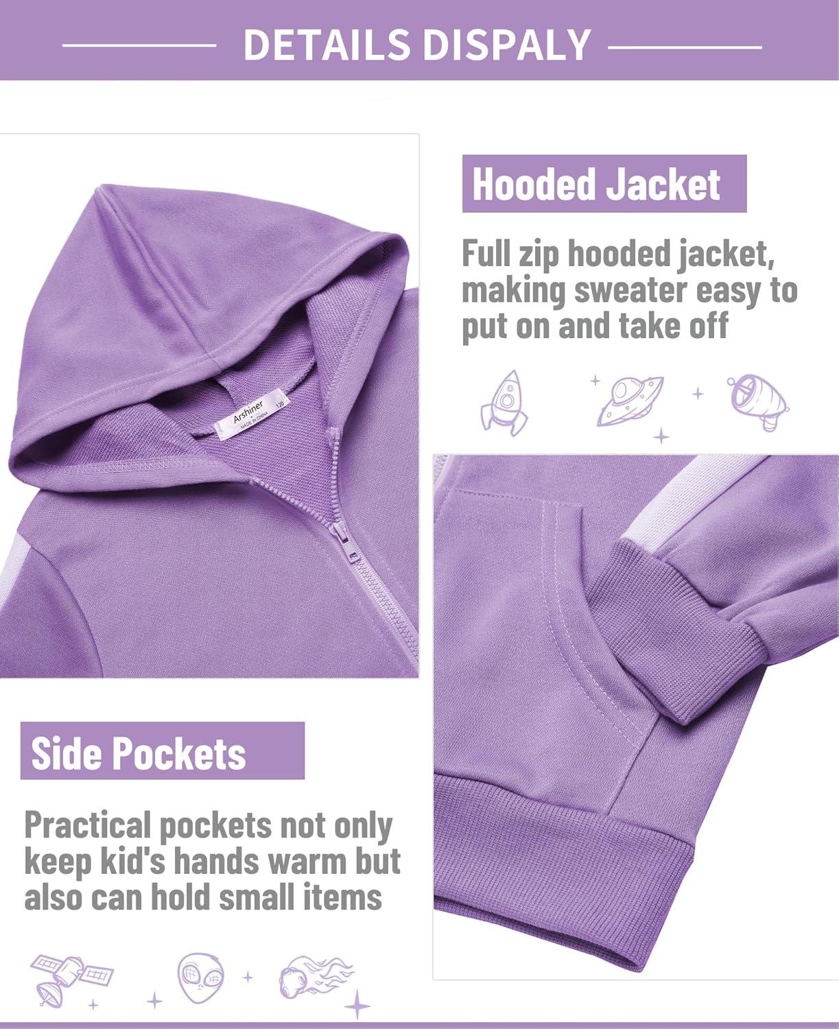 image:imageArshiner Girls 2 Piece Outfits Sweatsuits Zip Up Hoodie Sweatshirt and Sweatpant Athletic Tracksuit Jogger SetPurple