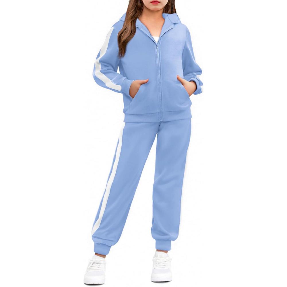 image:imageArshiner Girls 2 Piece Outfits Sweatsuits Zip Up Hoodie Sweatshirt and Sweatpant Athletic Tracksuit Jogger SetBlue