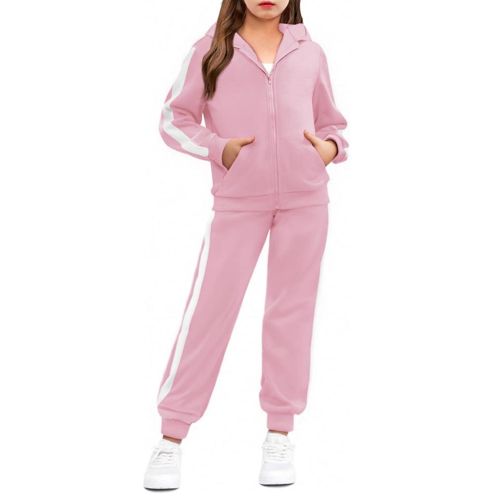 image:imageArshiner Girls 2 Piece Outfits Sweatsuits Zip Up Hoodie Sweatshirt and Sweatpant Athletic Tracksuit Jogger SetPink