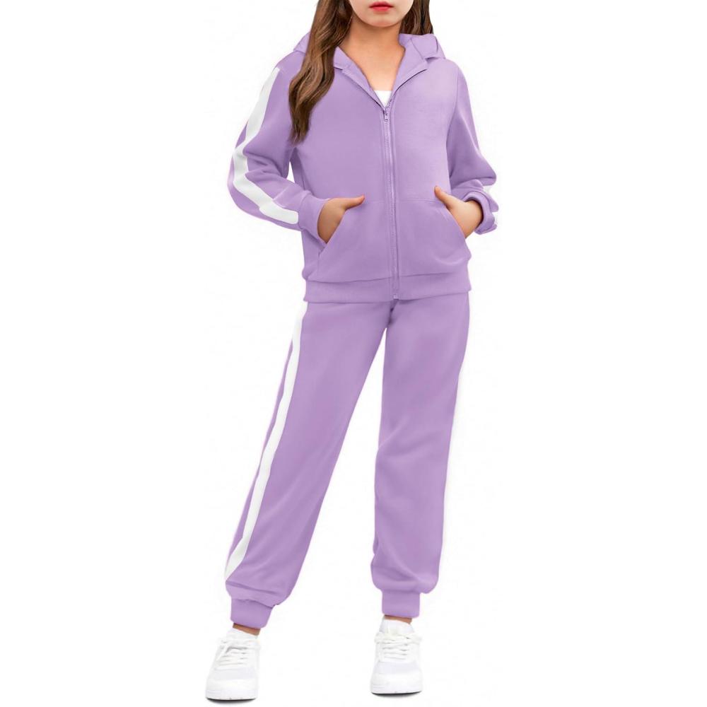 image:imageArshiner Girls 2 Piece Outfits Sweatsuits Zip Up Hoodie Sweatshirt and Sweatpant Athletic Tracksuit Jogger SetPurple