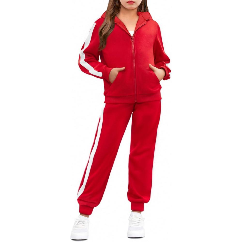 image:imageArshiner Girls 2 Piece Outfits Sweatsuits Zip Up Hoodie Sweatshirt and Sweatpant Athletic Tracksuit Jogger SetRed