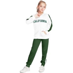 Arshiner Girls 2 Piece Outfits Sweatsuits Zip Up Hoodie Sweatshirt and Sweatpant Athletic Tracksuit Jogger Set(Green Letter Print)