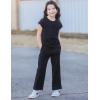 Arshiner Girls 2 Piece Outfits Summer Clothes Short Sleeve Crewneck Tops Wide Leg Pants Trendy Clothing Sets(Black)