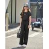 Arshiner Girls 2 Piece Outfits Summer Clothes Short Sleeve Crewneck Tops Wide Leg Pants Trendy Clothing Sets(Black)