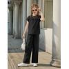 Arshiner Girls 2 Piece Outfits Summer Clothes Short Sleeve Crewneck Tops Wide Leg Pants Trendy Clothing Sets(Black)