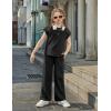 Arshiner Girls 2 Piece Outfits Summer Clothes Short Sleeve Crewneck Tops Wide Leg Pants Trendy Clothing Sets(Black)