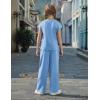 Arshiner Girls 2 Piece Outfits Summer Clothes Short Sleeve Crewneck Tops Wide Leg Pants Trendy Clothing Sets(Blue)