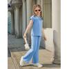 Arshiner Girls 2 Piece Outfits Summer Clothes Short Sleeve Crewneck Tops Wide Leg Pants Trendy Clothing Sets(Blue)