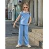 Arshiner Girls 2 Piece Outfits Summer Clothes Short Sleeve Crewneck Tops Wide Leg Pants Trendy Clothing Sets(Blue)