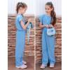 Arshiner Girls 2 Piece Outfits Summer Clothes Short Sleeve Crewneck Tops Wide Leg Pants Trendy Clothing Sets(Blue)
