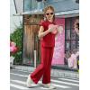 Arshiner Girls 2 Piece Outfits Summer Clothes Short Sleeve Crewneck Tops Wide Leg Pants Trendy Clothing Sets(Red)