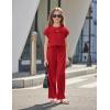 Arshiner Girls 2 Piece Outfits Summer Clothes Short Sleeve Crewneck Tops Wide Leg Pants Trendy Clothing Sets(Red)