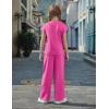 Arshiner Girls 2 Piece Outfits Summer Clothes Short Sleeve Crewneck Tops Wide Leg Pants Trendy Clothing Sets(Rose Red)