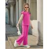 Arshiner Girls 2 Piece Outfits Summer Clothes Short Sleeve Crewneck Tops Wide Leg Pants Trendy Clothing Sets(Rose Red)