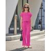 Arshiner Girls 2 Piece Outfits Summer Clothes Short Sleeve Crewneck Tops Wide Leg Pants Trendy Clothing Sets(Rose Red)