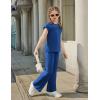 Arshiner Girls 2 Piece Outfits Summer Clothes Short Sleeve Crewneck Tops Wide Leg Pants Trendy Clothing Sets(Royal Blue)