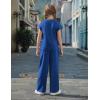 Arshiner Girls 2 Piece Outfits Summer Clothes Short Sleeve Crewneck Tops Wide Leg Pants Trendy Clothing Sets(Royal Blue)