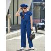 Arshiner Girls 2 Piece Outfits Summer Clothes Short Sleeve Crewneck Tops Wide Leg Pants Trendy Clothing Sets(Royal Blue)