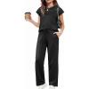 Arshiner Girls 2 Piece Outfits Summer Clothes Short Sleeve Crewneck Tops Wide Leg Pants Trendy Clothing Sets(Black)