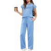 Arshiner Girls 2 Piece Outfits Summer Clothes Short Sleeve Crewneck Tops Wide Leg Pants Trendy Clothing Sets(Blue)
