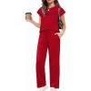 Arshiner Girls 2 Piece Outfits Summer Clothes Short Sleeve Crewneck Tops Wide Leg Pants Trendy Clothing Sets(Red)