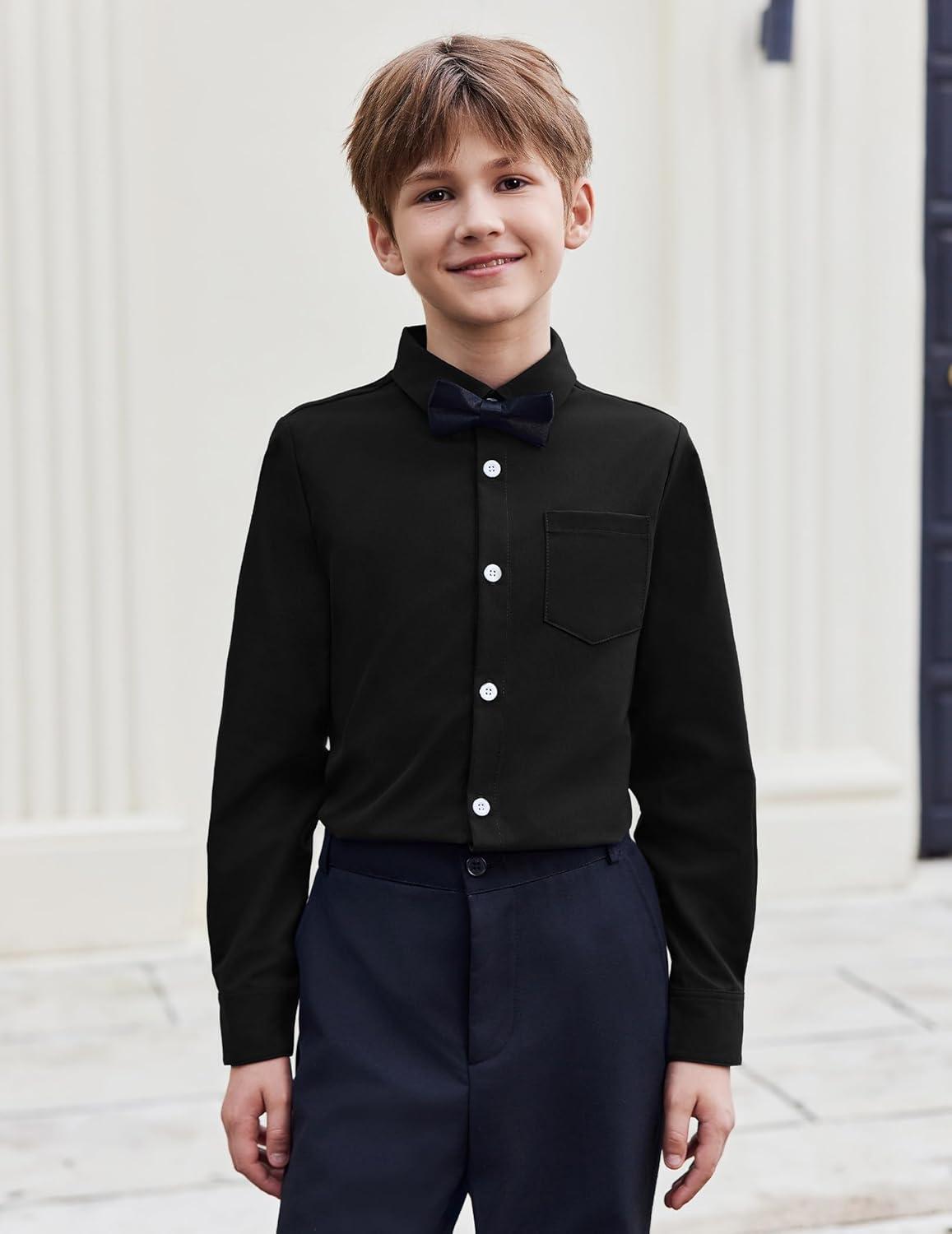 image:imageArshiner Boys Long Sleeve Dress Shirt Button Down Shirt School Uniform Formal Shirt with Chest Pocket Size 512 YearsBlack