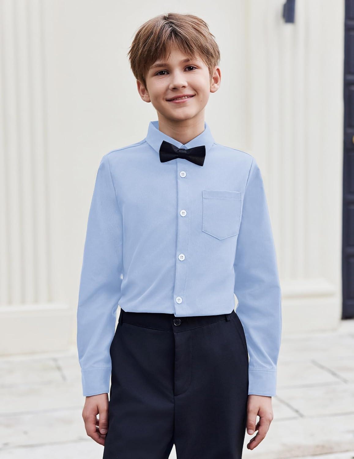 image:imageArshiner Boys Long Sleeve Dress Shirt Button Down Shirt School Uniform Formal Shirt with Chest Pocket Size 512 YearsLight Blue