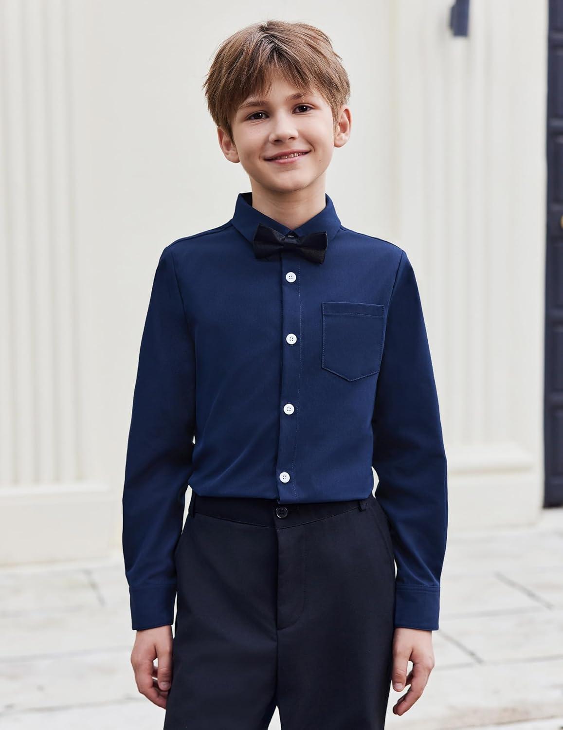 image:imageArshiner Boys Long Sleeve Dress Shirt Button Down Shirt School Uniform Formal Shirt with Chest Pocket Size 512 YearsNavy Blue
