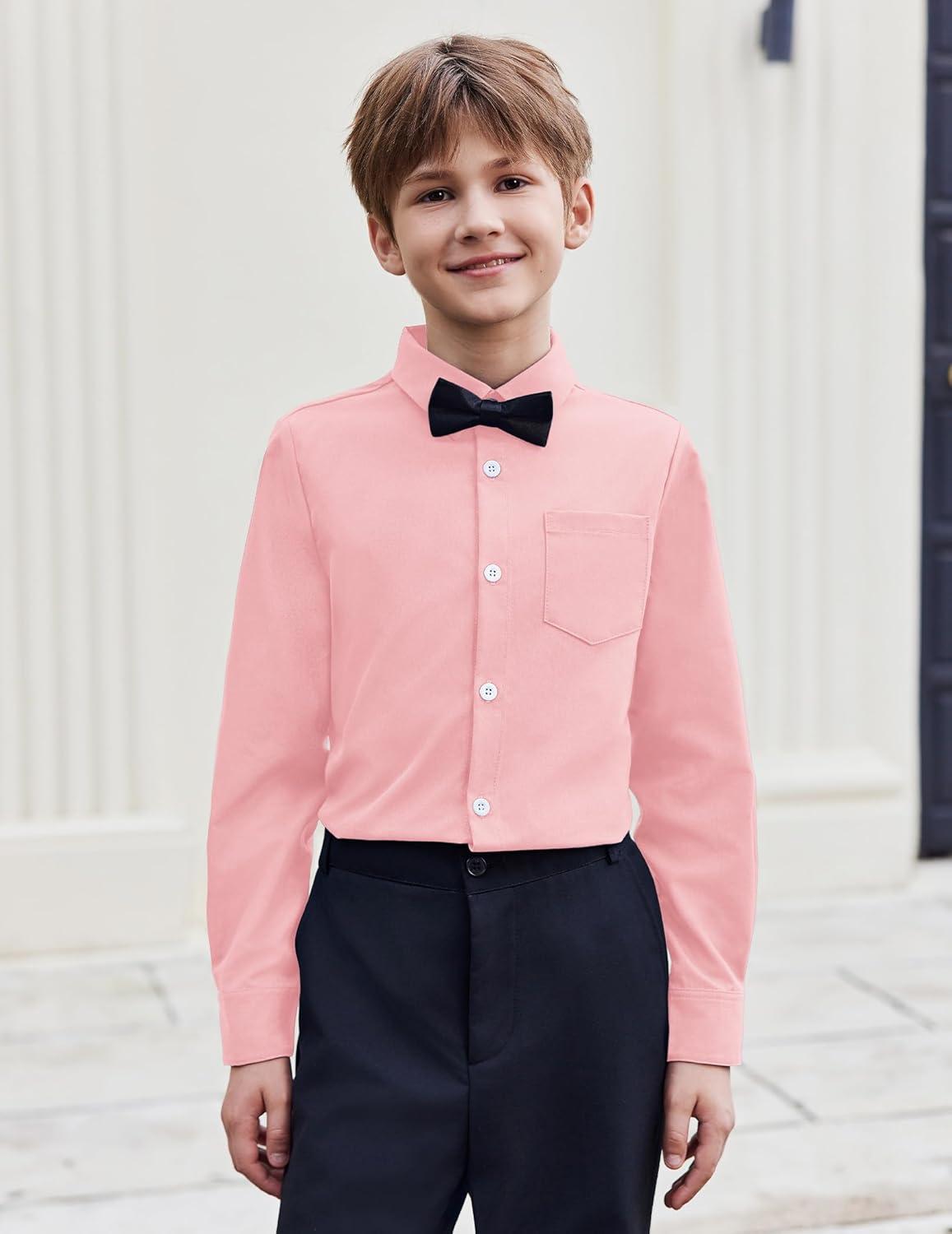 image:imageArshiner Boys Long Sleeve Dress Shirt Button Down Shirt School Uniform Formal Shirt with Chest Pocket Size 512 YearsPink