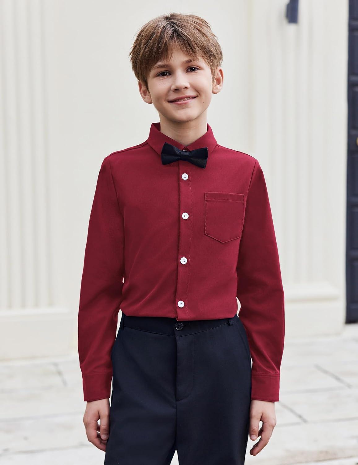 image:imageArshiner Boys Long Sleeve Dress Shirt Button Down Shirt School Uniform Formal Shirt with Chest Pocket Size 512 YearsRed
