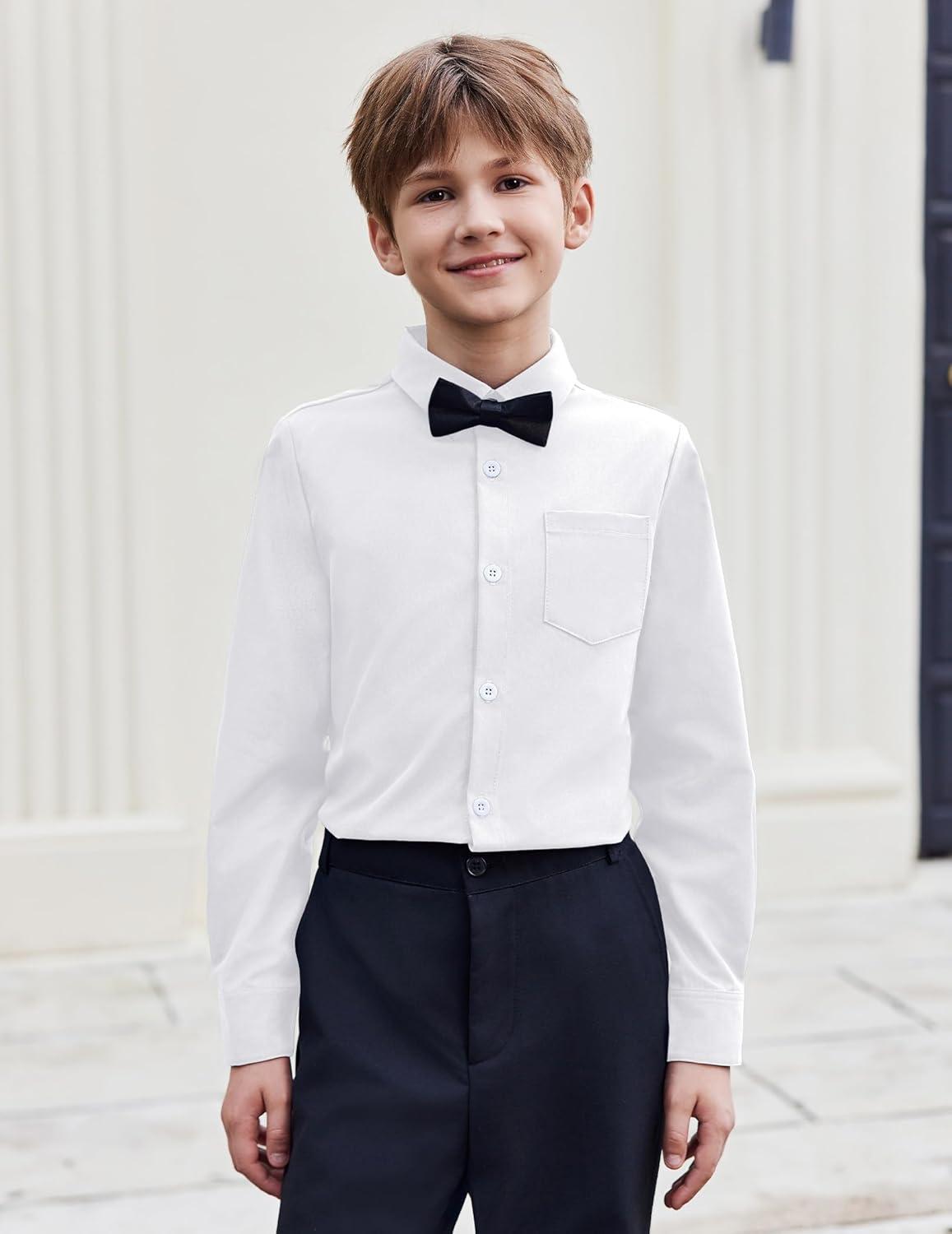image:imageArshiner Boys Long Sleeve Dress Shirt Button Down Shirt School Uniform Formal Shirt with Chest Pocket Size 512 YearsWhite