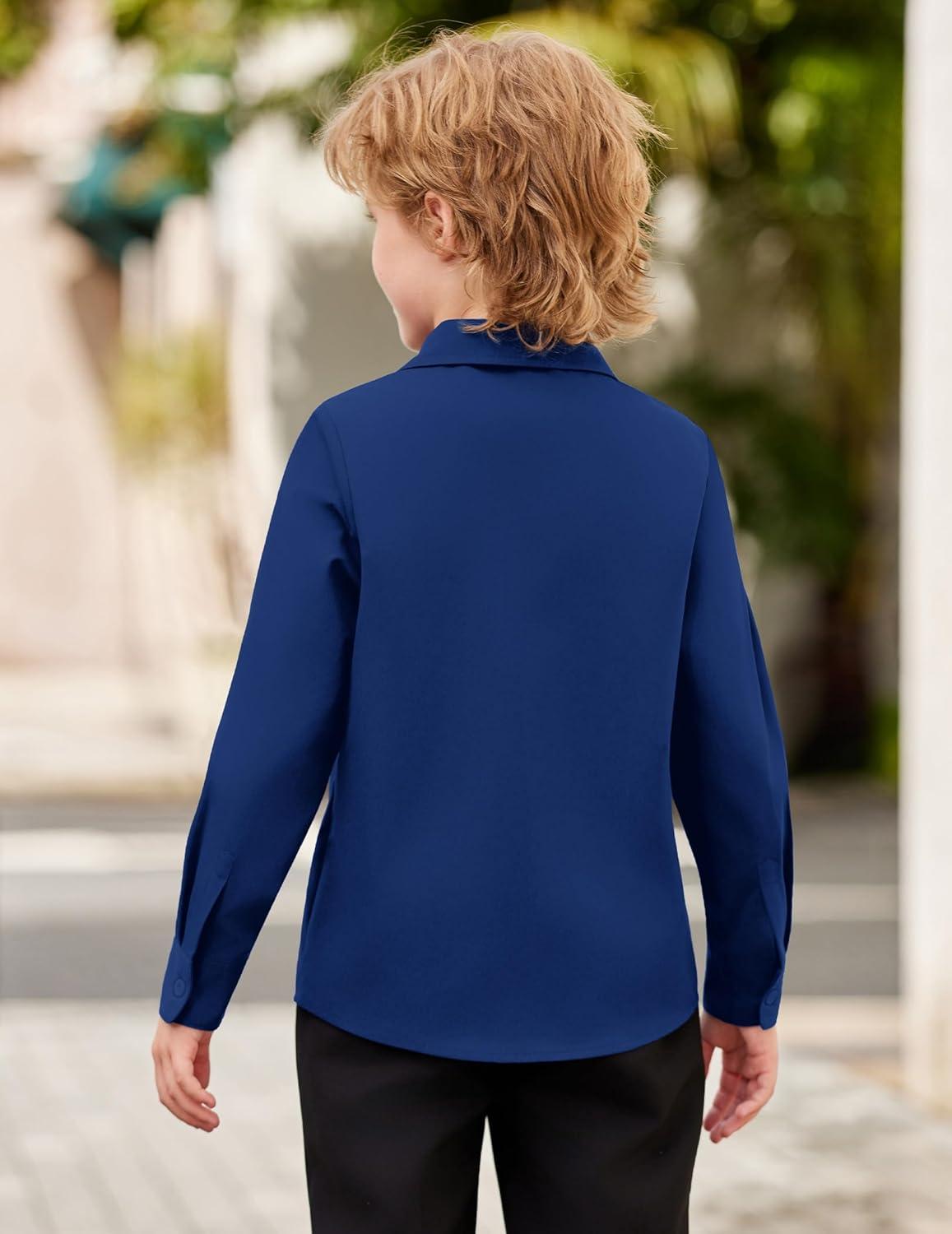 image:imageArshiner Boys Long Sleeve Dress Shirt Button Down Shirts Formal School Uniform Shirt Size 512 YearsDeep Blue