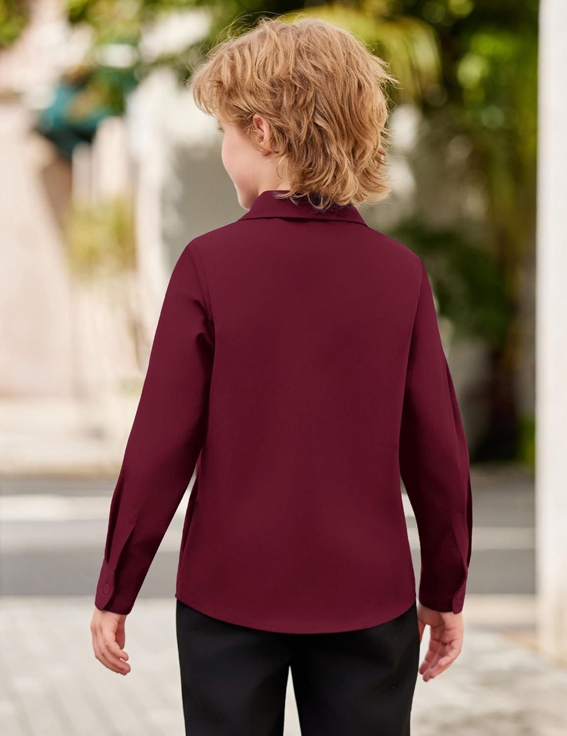 image:imageArshiner Boys Long Sleeve Dress Shirt Button Down Shirts Formal School Uniform Shirt Size 512 YearsDeep Red