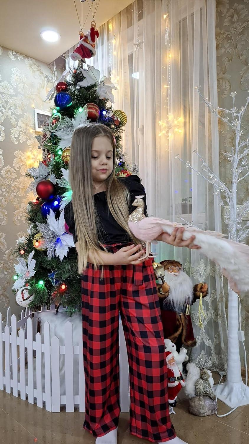 image:imageArshiner Girls 2 Pieces Outfits Kids Square Neck Puff Sleeve Tops and Pants Set with Pockets 614 YearsBlack Red Plaid