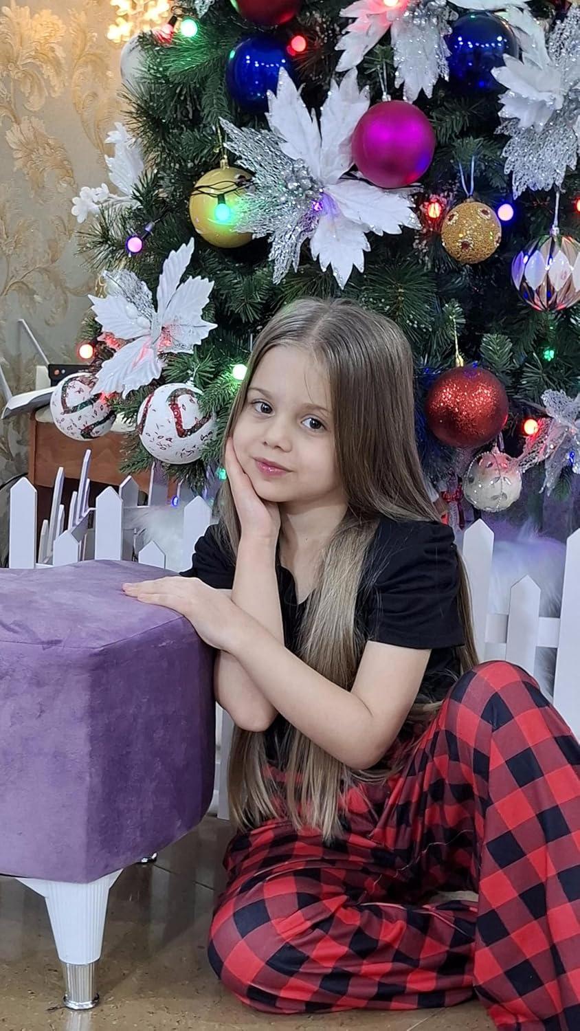 image:imageArshiner Girls 2 Pieces Outfits Kids Square Neck Puff Sleeve Tops and Pants Set with Pockets 614 YearsBlack Red Plaid