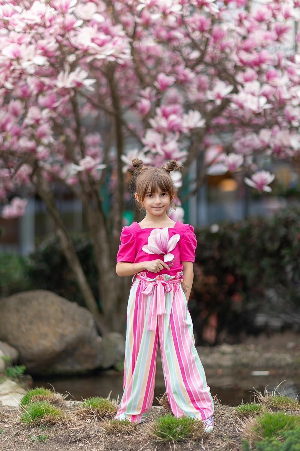 image:imageArshiner Girls 2 Pieces Outfits Kids Square Neck Puff Sleeve Tops and Pants Set with Pockets 614 YearsHot Pink Stripe