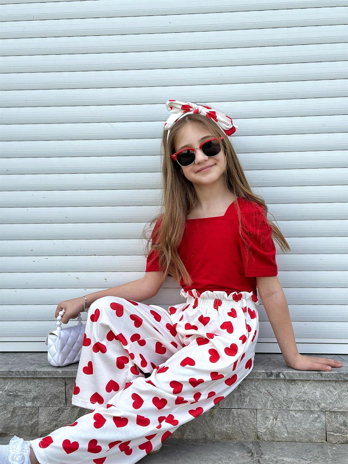 image:imageArshiner Girls 2 Pieces Outfits Kids Square Neck Puff Sleeve Tops and Pants Set with Pockets 614 YearsLove