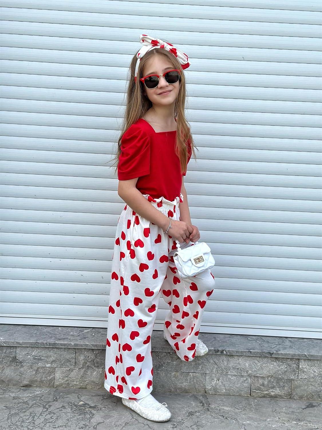 image:imageArshiner Girls 2 Pieces Outfits Kids Square Neck Puff Sleeve Tops and Pants Set with Pockets 614 YearsLove