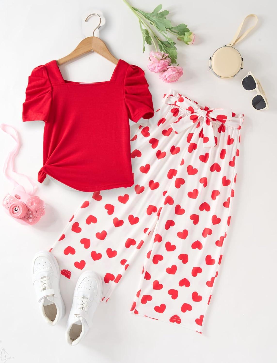 image:imageArshiner Girls 2 Pieces Outfits Kids Square Neck Puff Sleeve Tops and Pants Set with Pockets 614 YearsLove