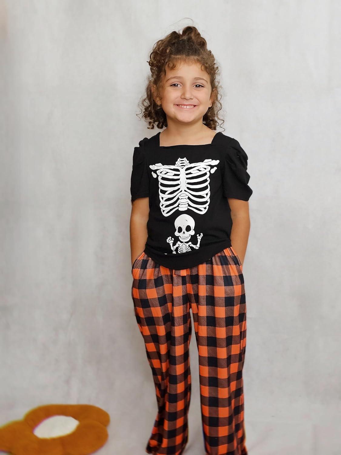 image:imageArshiner Girls 2 Pieces Outfits Kids Square Neck Puff Sleeve Tops and Pants Set with Pockets 614 YearsOrange Plaid