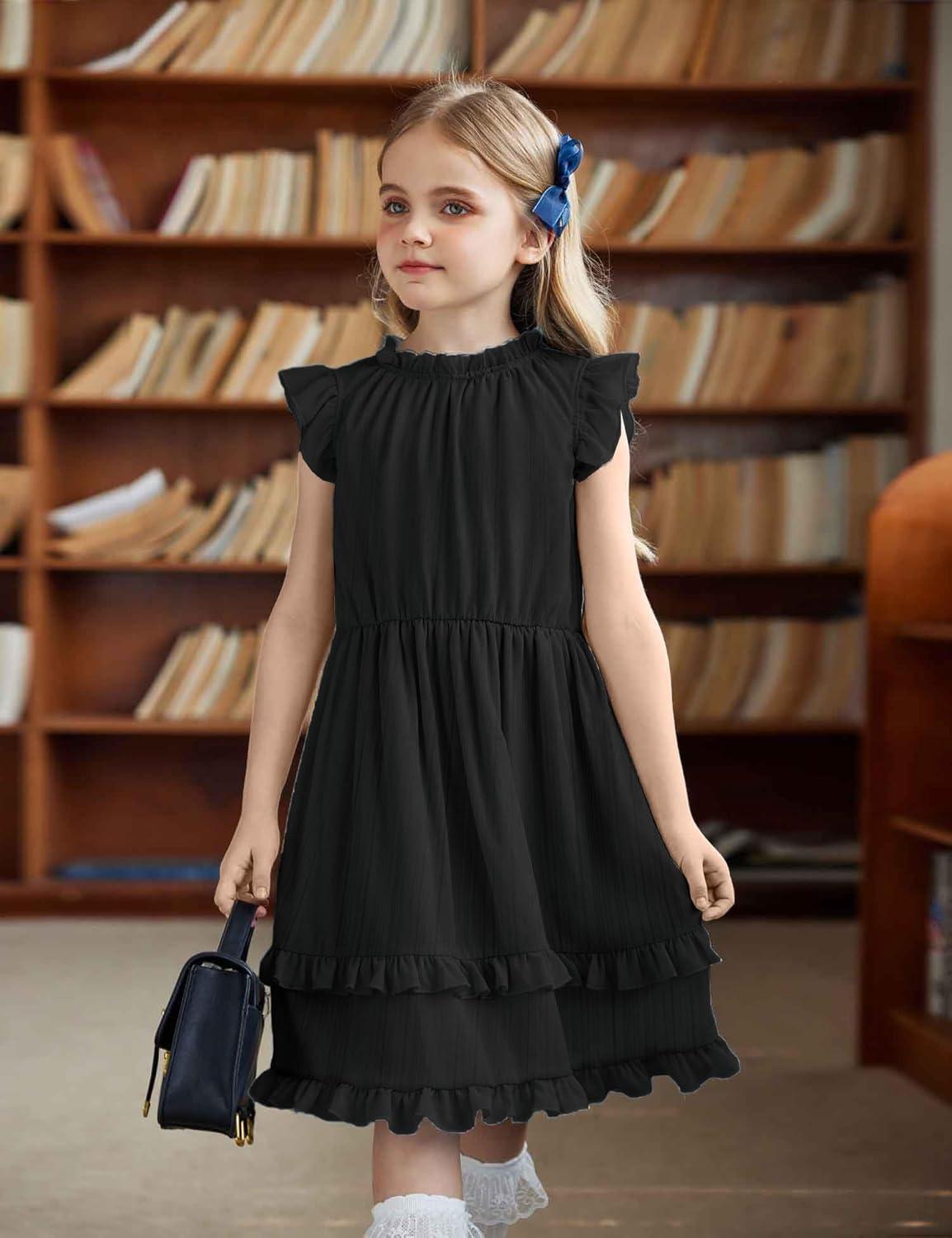 image:imageArshiner Girls Summer Dresses Ruffle Sleeve ALine Sundress Casual Elegant DressesBlack