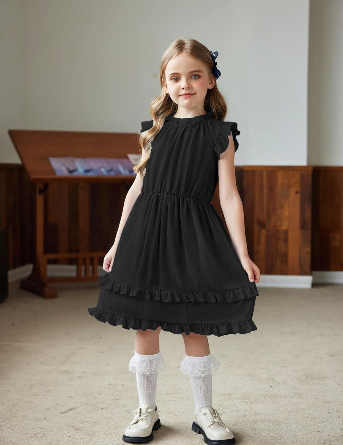 image:imageArshiner Girls Summer Dresses Ruffle Sleeve ALine Sundress Casual Elegant DressesBlack